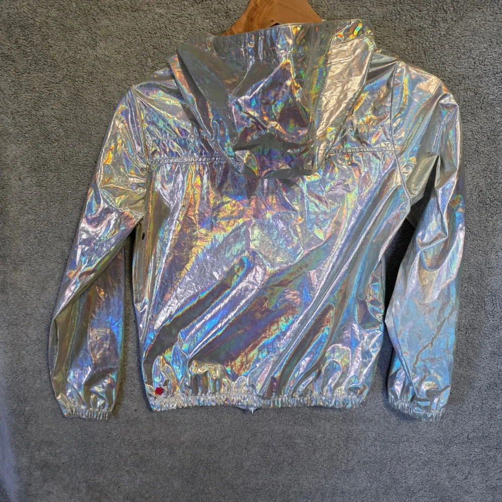Hunter Kids Silver Holographic Iridescent Rain Jacket Windbreaker Age 9-10